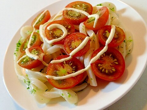 塩麹香る　プチトマトの冷やし半うどん♬